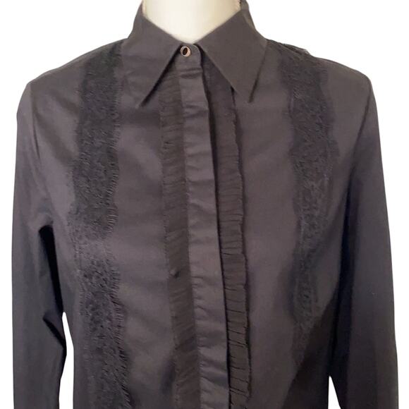 Laundry by Shelli Segal Women’s Size 4 Black Lace Long Sleeve Hidden Button Top - Picture 1 of 16